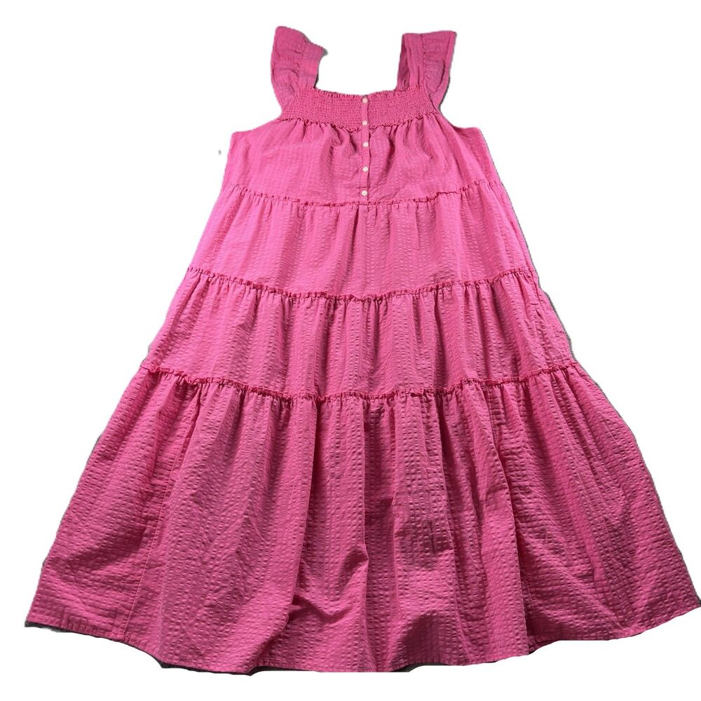 Old Navy Women Dress Seersucker Midi Flutter Sleeve Smocked Hot Pink XL J135